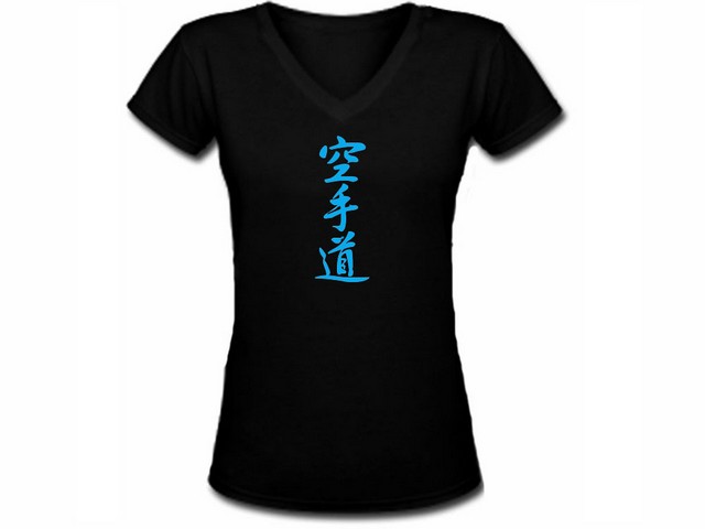 Karate kanji writing female black slim top shirt